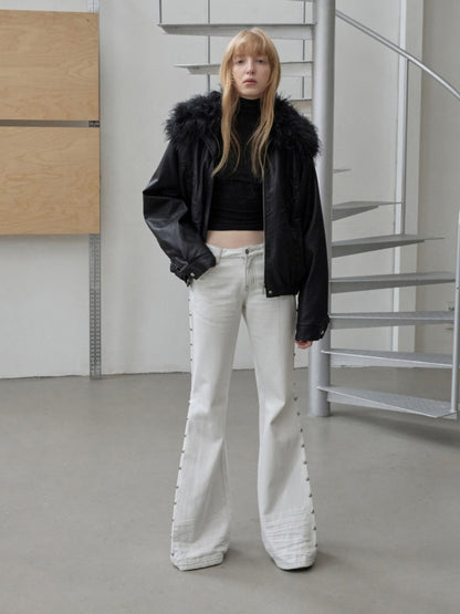 Large Fur Collar Embossed Embroidery Washed Padded Loose Leather Jacket【s0000014578】