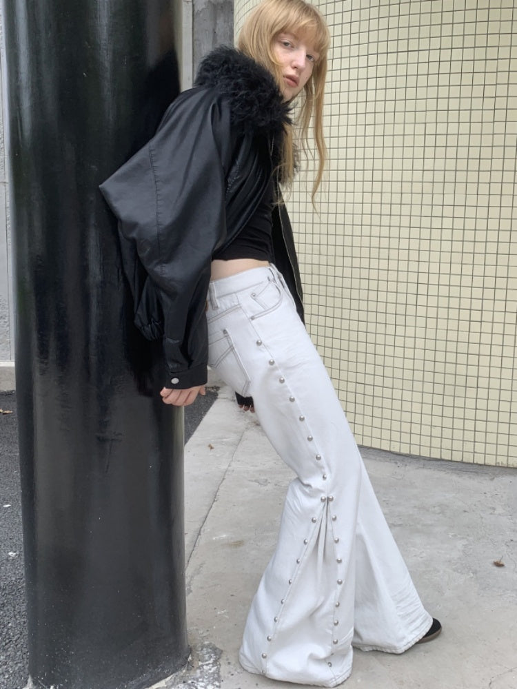 Large Fur Collar Embossed Embroidery Washed Padded Loose Leather Jacket【s0000014578】