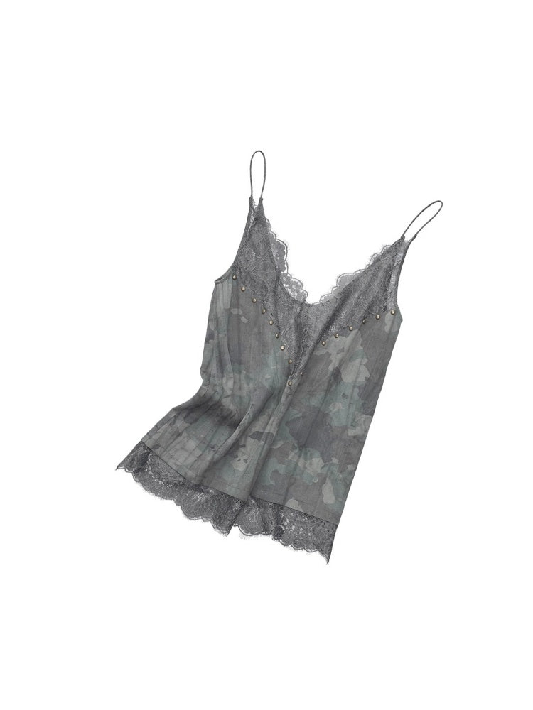 Camouflage Lace Patchwork Hot Diamond V-Neck Camisole【s0000014579】