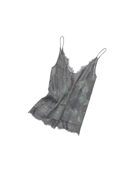 Camouflage Lace Patchwork Hot Diamond V-Neck Camisole【s0000014579】