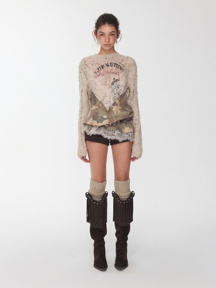 Camouflage Lace Patchwork Hot Diamond V-Neck Camisole【s0000014579】