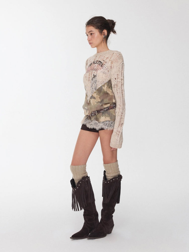 Camouflage Lace Patchwork Hot Diamond V-Neck Camisole【s0000014579】