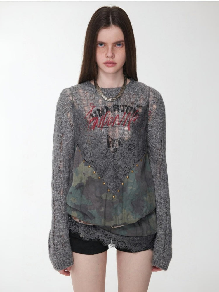 Camouflage Lace Patchwork Hot Diamond V-Neck Camisole【s0000014579】