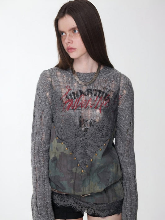 Camouflage Lace Patchwork Hot Diamond V-Neck Camisole【s0000014579】