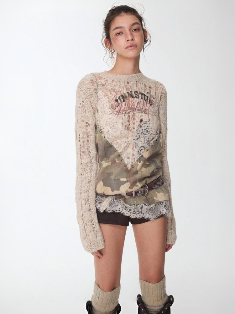 Camouflage Lace Patchwork Hot Diamond V-Neck Camisole【s0000014579】