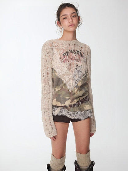 Camouflage Lace Patchwork Hot Diamond V-Neck Camisole【s0000014579】