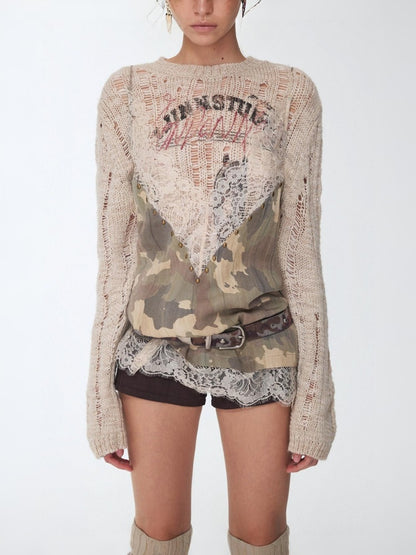 Camouflage Lace Patchwork Hot Diamond V-Neck Camisole【s0000014579】