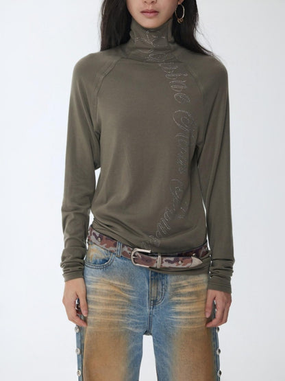 Basic Turtle Neck Hot Diamond Raglan Sleeve Base Shirt Inner & Outer Skinny Long-Sleeved Tops【s0000014582】