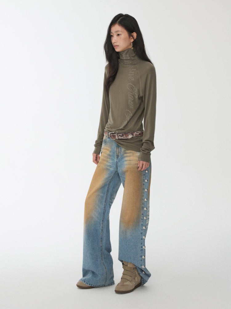 Basic Turtle Neck Hot Diamond Raglan Sleeve Base Shirt Inner & Outer Skinny Long-Sleeved Tops【s0000014582】