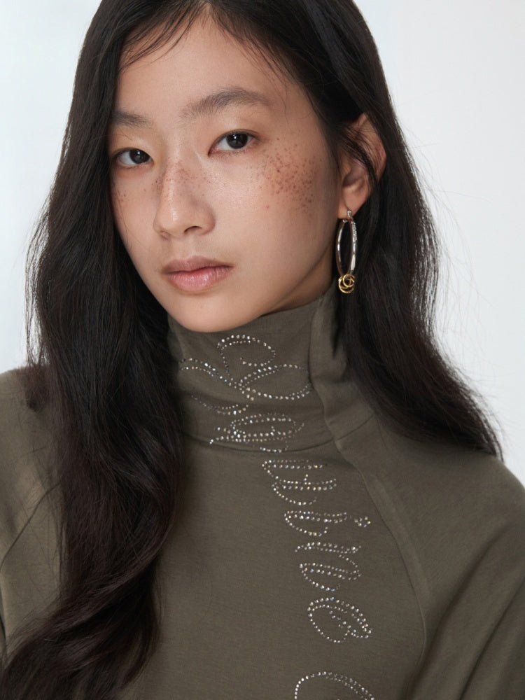 Basic Turtle Neck Hot Diamond Raglan Sleeve Base Shirt Inner & Outer Skinny Long-Sleeved Tops【s0000014582】