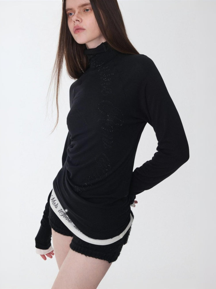 Basic Turtle Neck Hot Diamond Raglan Sleeve Base Shirt Inner & Outer Skinny Long-Sleeved Tops【s0000014582】