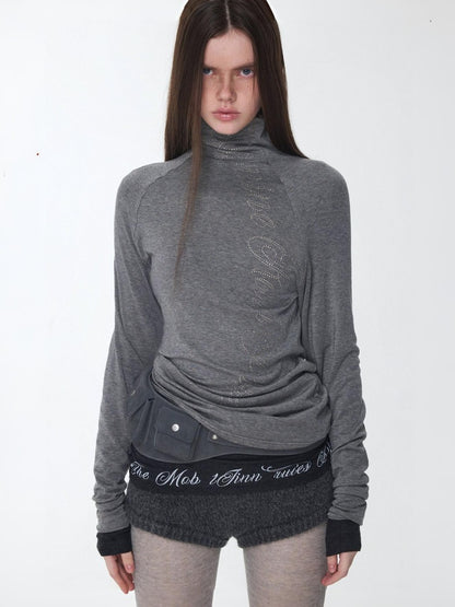 Basic Turtle Neck Hot Diamond Raglan Sleeve Base Shirt Inner & Outer Skinny Long-Sleeved Tops【s0000014582】