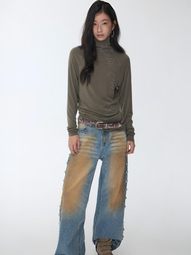 Basic Turtle Neck Hot Diamond Raglan Sleeve Base Shirt Inner & Outer Skinny Long-Sleeved Tops【s0000014582】