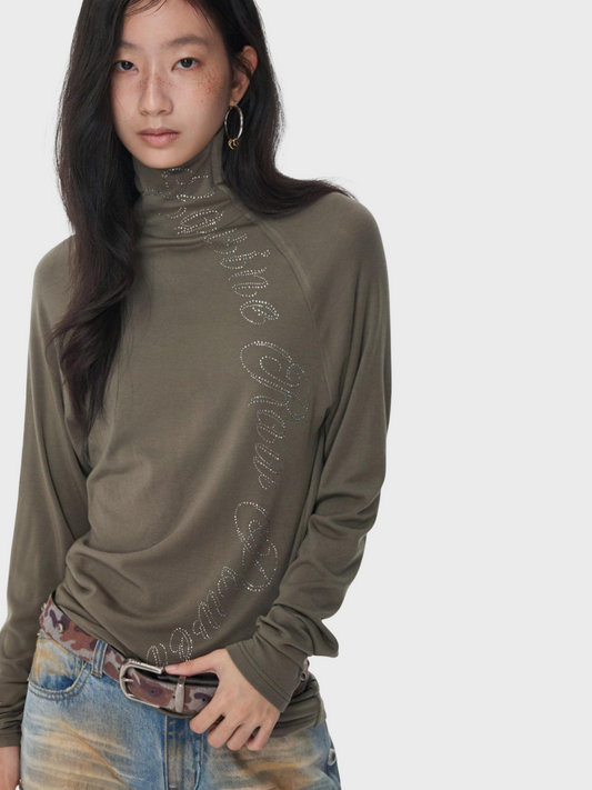 Basic Turtle Neck Hot Diamond Raglan Sleeve Base Shirt Inner & Outer Skinny Long-Sleeved Tops【s0000014582】