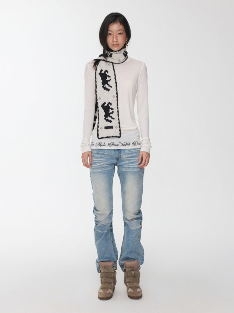 Basic Solid Color Crew Neck Micro Sheer Long Sleeve T-Shirt Hem Monogram Print Base Top【s0000014583】