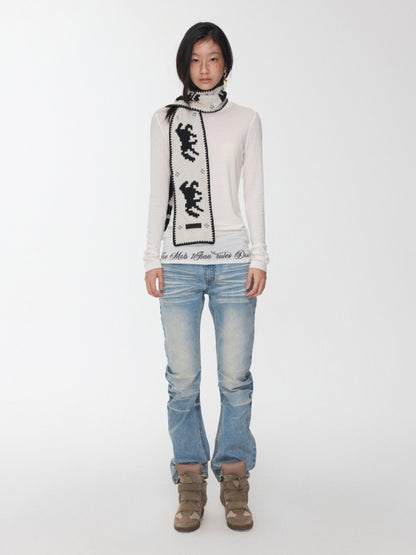 Basic Solid Color Crew Neck Micro Sheer Long Sleeve T-Shirt Hem Monogram Print Base Top【s0000014583】