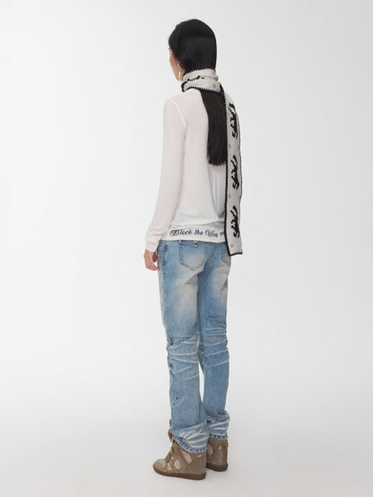 Basic Solid Color Crew Neck Micro Sheer Long Sleeve T-Shirt Hem Monogram Print Base Top【s0000014583】