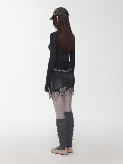 Basic Solid Color Crew Neck Micro Sheer Long Sleeve T-Shirt Hem Monogram Print Base Top【s0000014583】