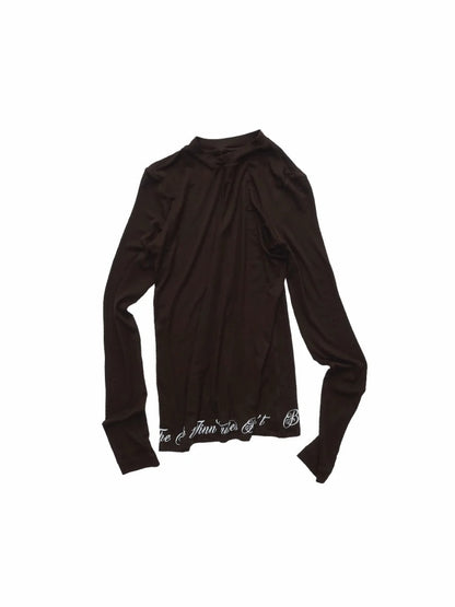 Basic Solid Color Crew Neck Micro Sheer Long Sleeve T-Shirt Hem Monogram Print Base Top【s0000014583】