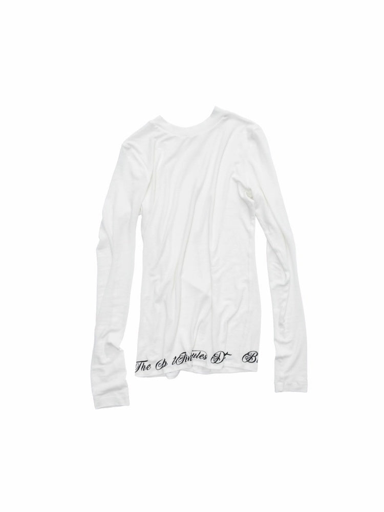Basic Solid Color Crew Neck Micro Sheer Long Sleeve T-Shirt Hem Monogram Print Base Top【s0000014583】
