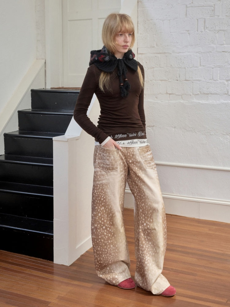 Basic Solid Color Crew Neck Micro Sheer Long Sleeve T-Shirt Hem Monogram Print Base Top【s0000014583】