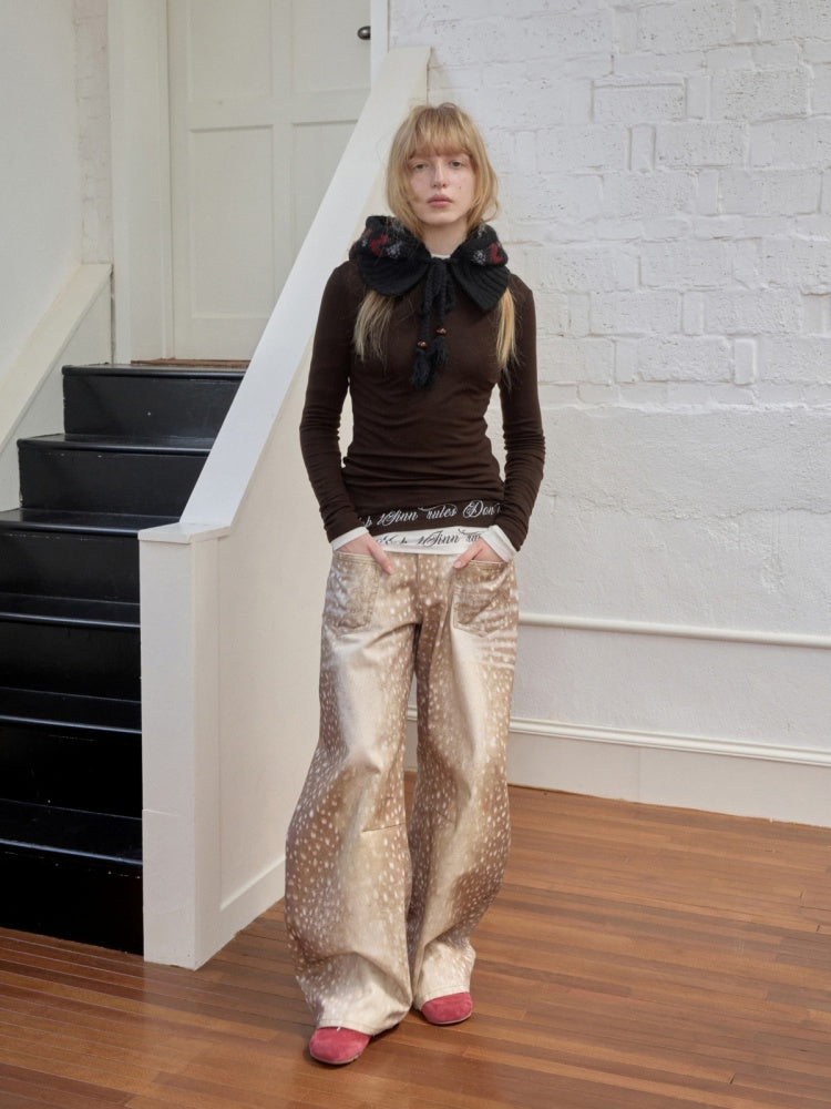 Basic Solid Color Crew Neck Micro Sheer Long Sleeve T-Shirt Hem Monogram Print Base Top【s0000014583】