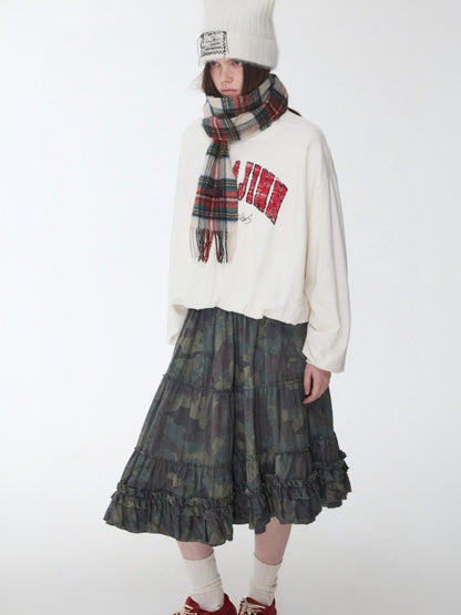 American vintage Monogram Print Crew Neck Pullover Sweatshirt Bud Type Loose Long Sleeve Top【s0000014584】