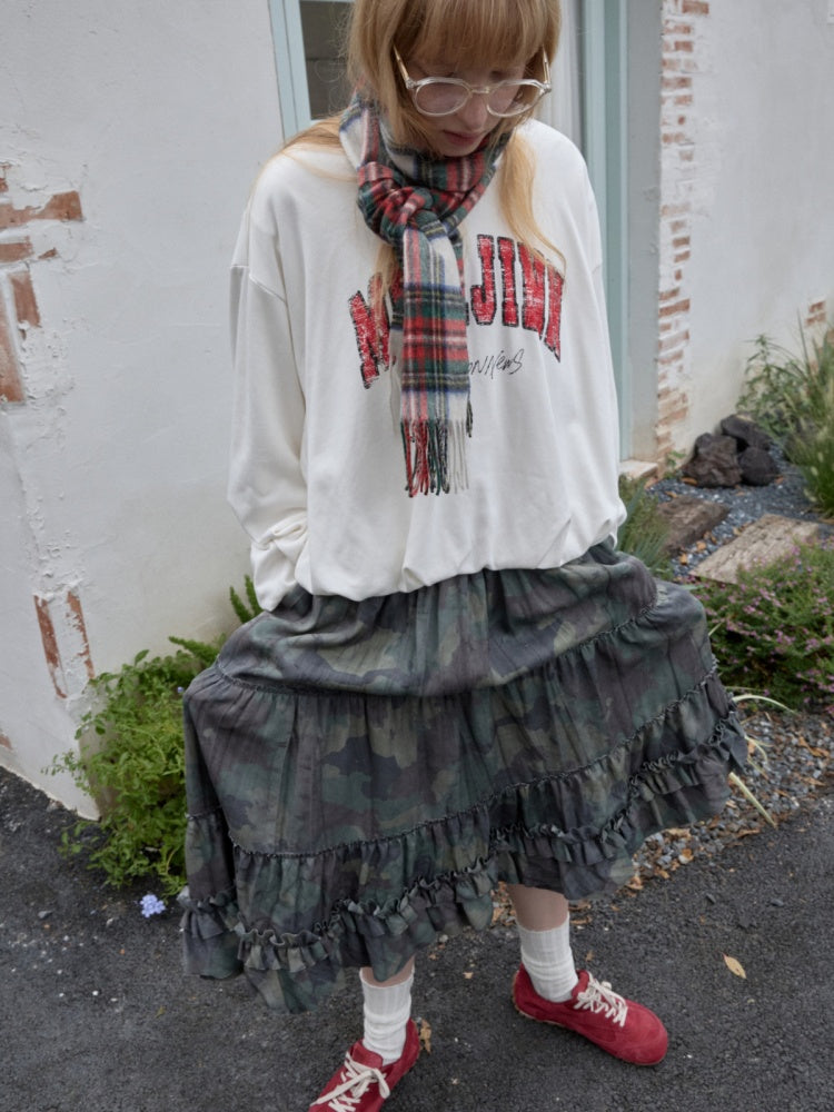American vintage Monogram Print Crew Neck Pullover Sweatshirt Bud Type Loose Long Sleeve Top【s0000014584】