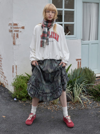 American vintage Monogram Print Crew Neck Pullover Sweatshirt Bud Type Loose Long Sleeve Top【s0000014584】
