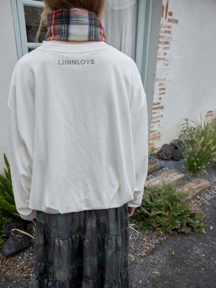 American vintage Monogram Print Crew Neck Pullover Sweatshirt Bud Type Loose Long Sleeve Top【s0000014584】