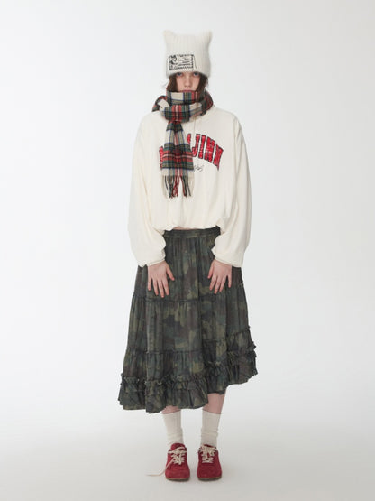 American vintage Monogram Print Crew Neck Pullover Sweatshirt Bud Type Loose Long Sleeve Top【s0000014584】