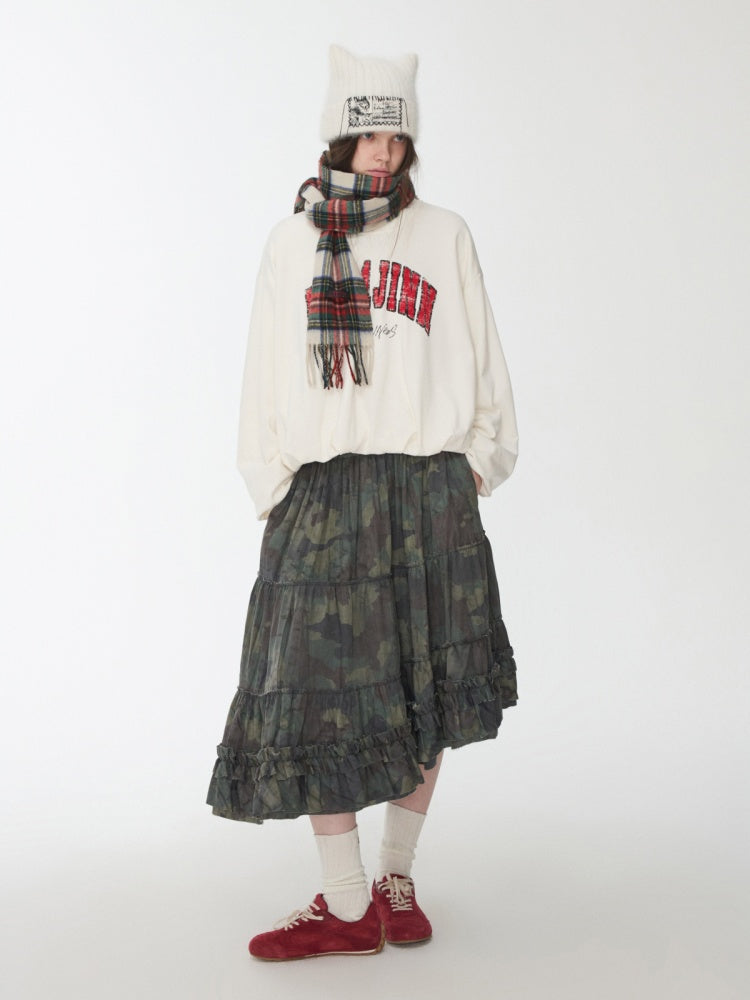 American vintage Monogram Print Crew Neck Pullover Sweatshirt Bud Type Loose Long Sleeve Top【s0000014584】