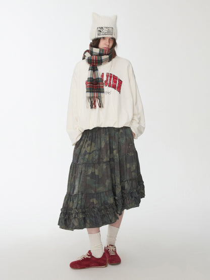 American vintage Monogram Print Crew Neck Pullover Sweatshirt Bud Type Loose Long Sleeve Top【s0000014584】