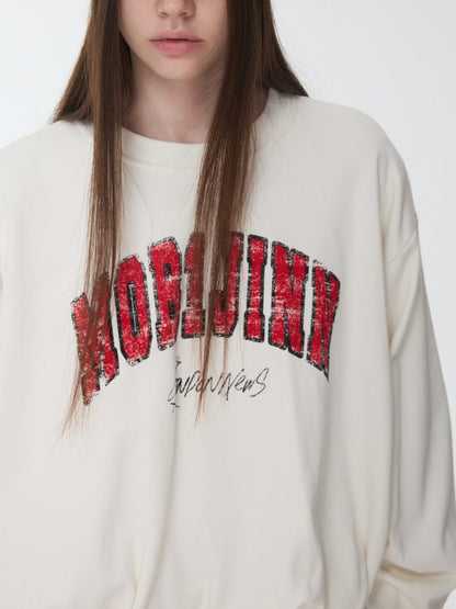 American vintage Monogram Print Crew Neck Pullover Sweatshirt Bud Type Loose Long Sleeve Top【s0000014584】