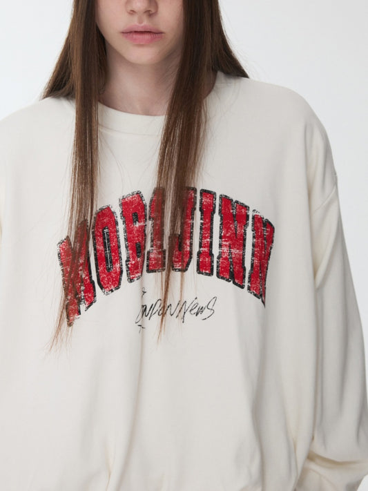 American vintage Monogram Print Crew Neck Pullover Sweatshirt Bud Type Loose Long Sleeve Top【s0000014584】