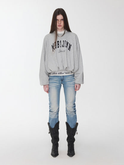 American vintage Monogram Print Crew Neck Pullover Sweatshirt Bud Type Loose Long Sleeve Top【s0000014584】