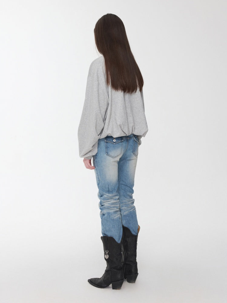 American vintage Monogram Print Crew Neck Pullover Sweatshirt Bud Type Loose Long Sleeve Top【s0000014584】