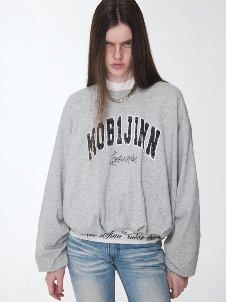 American vintage Monogram Print Crew Neck Pullover Sweatshirt Bud Type Loose Long Sleeve Top【s0000014584】
