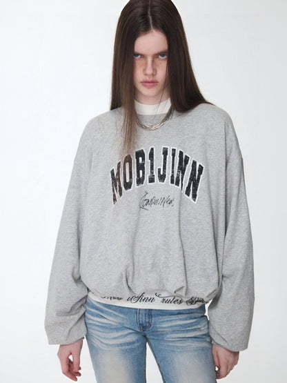American vintage Monogram Print Crew Neck Pullover Sweatshirt Bud Type Loose Long Sleeve Top【s0000014584】