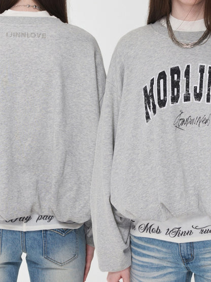 American vintage Monogram Print Crew Neck Pullover Sweatshirt Bud Type Loose Long Sleeve Top【s0000014584】