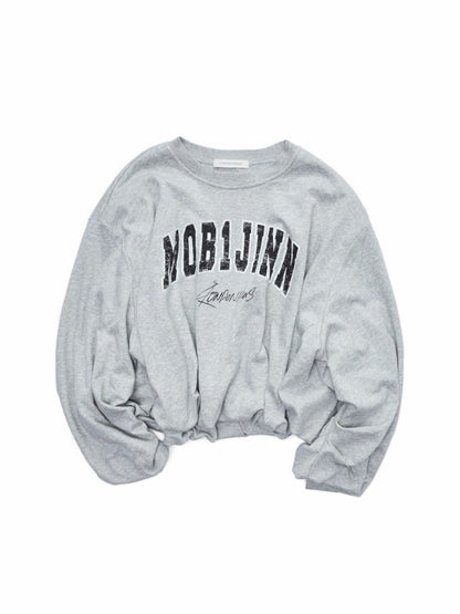 American vintage Monogram Print Crew Neck Pullover Sweatshirt Bud Type Loose Long Sleeve Top【s0000014584】
