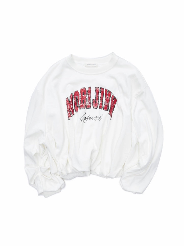 American vintage Monogram Print Crew Neck Pullover Sweatshirt Bud Type Loose Long Sleeve Top【s0000014584】