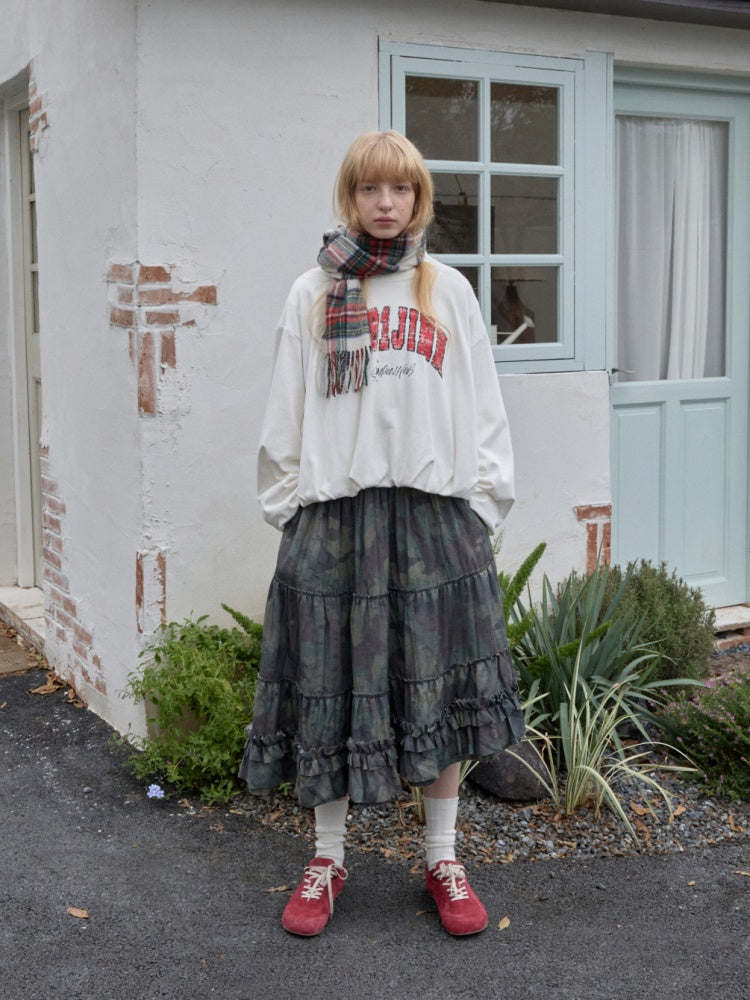 American vintage Monogram Print Crew Neck Pullover Sweatshirt Bud Type Loose Long Sleeve Top【s0000014584】