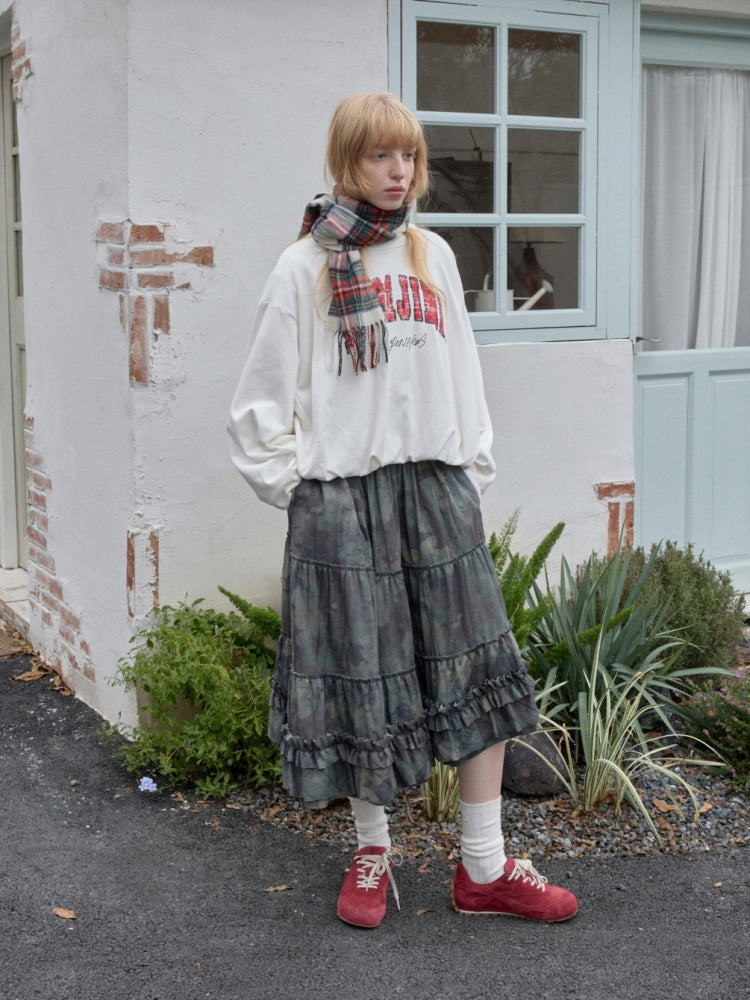 American vintage Monogram Print Crew Neck Pullover Sweatshirt Bud Type Loose Long Sleeve Top【s0000014584】