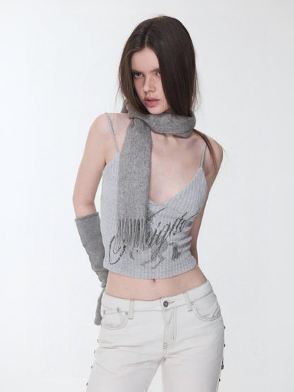 Knight Horse Hot Diamond Print Cable Knitted Suspender Female Hot Girl Sexy Short Slimming Top【s0000014585】