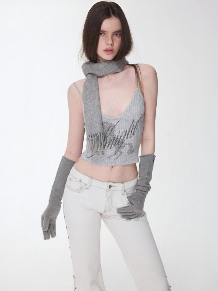 Knight Horse Hot Diamond Print Cable Knitted Suspender Female Hot Girl Sexy Short Slimming Top【s0000014585】