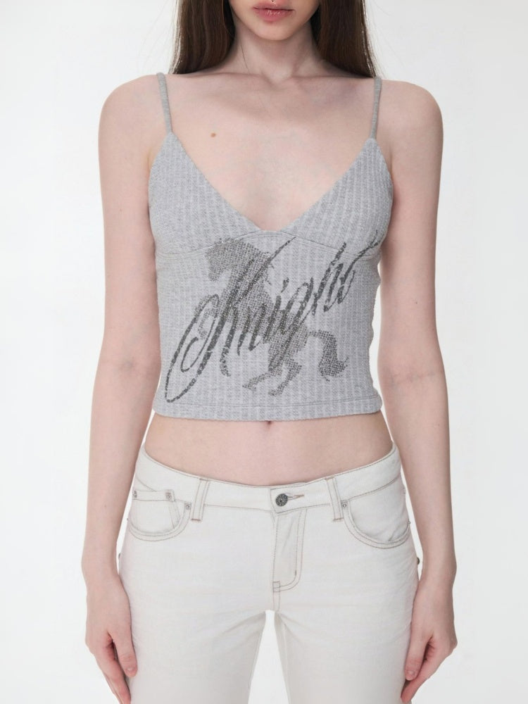 Knight Horse Hot Diamond Print Cable Knitted Suspender Female Hot Girl Sexy Short Slimming Top【s0000014585】