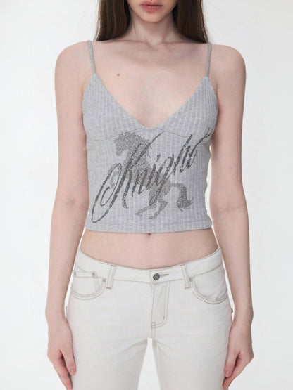 Knight Horse Hot Diamond Print Cable Knitted Suspender Female Hot Girl Sexy Short Slimming Top【s0000014585】
