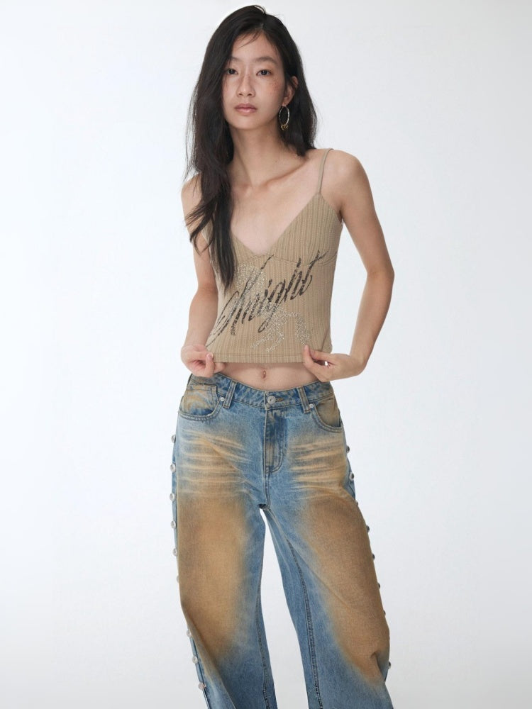 Knight Horse Hot Diamond Print Cable Knitted Suspender Female Hot Girl Sexy Short Slimming Top【s0000014585】
