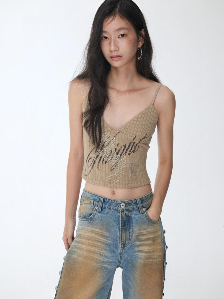Knight Horse Hot Diamond Print Cable Knitted Suspender Female Hot Girl Sexy Short Slimming Top【s0000014585】
